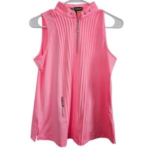 Jamie Sadock Pink Sleeveless Golf Top Pintuck Quarter Zip Mock Neck Small